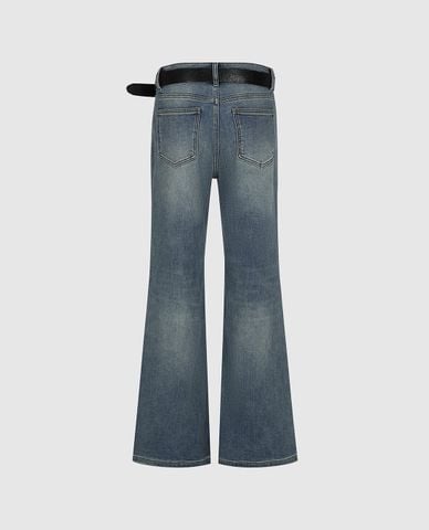  URBAN REVIVO - Quần jeans nữ ống loe kèm thắt lưng 