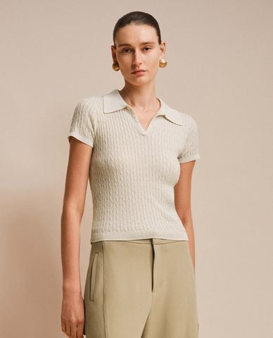  URBAN REVIVO - Áo polo nữ dệt kim cổ bẻ tay ngắn 