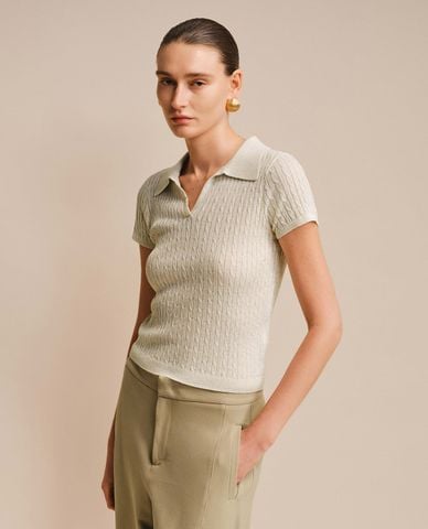  URBAN REVIVO - Áo polo nữ dệt kim cổ bẻ tay ngắn 