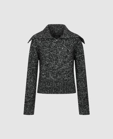  URBAN REVIVO - Áo dệt kim nữ cổ bẻ tay dài phối màu 