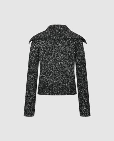  URBAN REVIVO - Áo dệt kim nữ cổ bẻ tay dài phối màu 