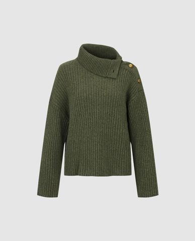  URBAN REVIVO - Áo sweater nữ cổ cao tay dài phối nút 
