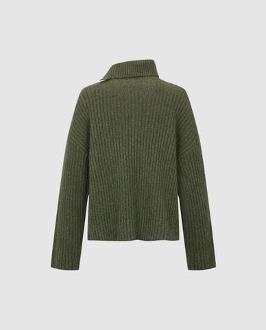  URBAN REVIVO - Áo sweater nữ cổ cao tay dài phối nút 