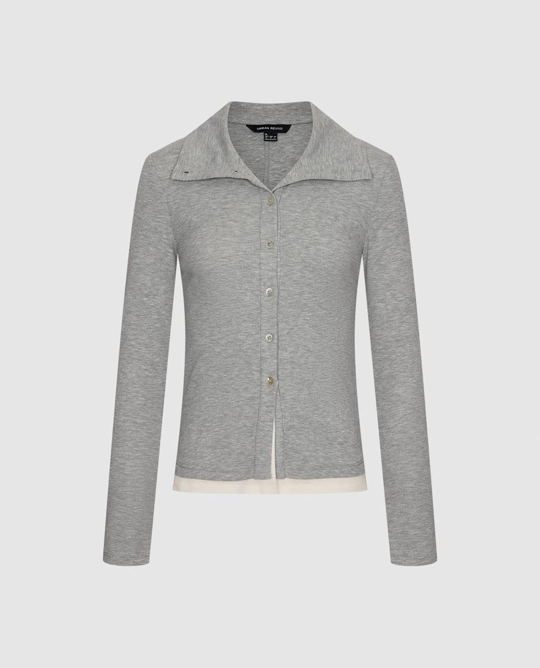 URBAN REVIVO - Áo dệt kim nữ cổ bẻ tay dài phối nút