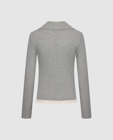  URBAN REVIVO - Áo dệt kim nữ cổ bẻ tay dài phối nút 