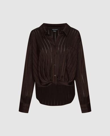  URBAN REVIVO - Áo sơ mi nữ cổ bẻ tay dài dáng suông 