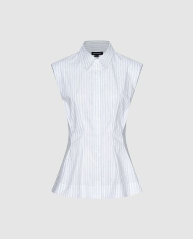  URBAN REVIVO - Áo sát nách nữ cổ bẻ chiết eo kẻ sọc 