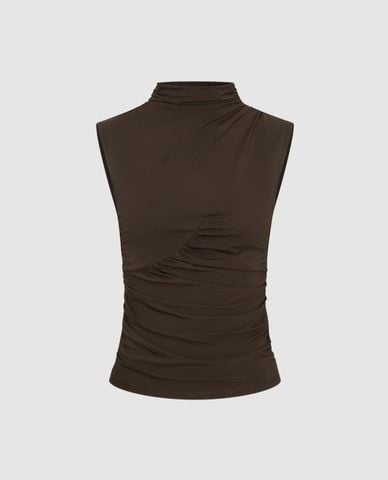  URBAN REVIVO - Áo sát nách nữ cổ lọ nhún thanh lịch 
