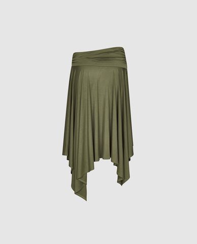  URBAN REVIVO - Chân váy midi dáng xòe bất đối xứng 