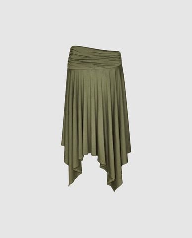  URBAN REVIVO - Chân váy midi dáng xòe bất đối xứng 
