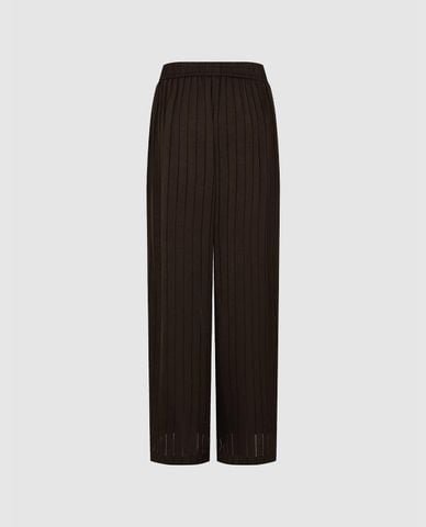  URBAN REVIVO - Quần nữ ống rộng lưng thun kẻ sọc 