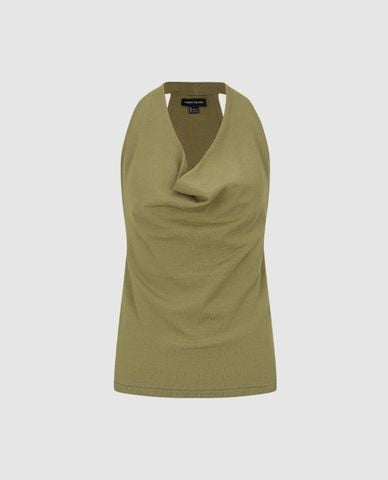  URBAN REVIVO - Áo dệt kim nữ sát nách cổ đổ xếp nếp 