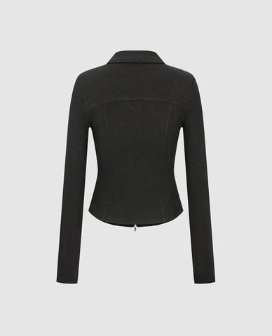  URBAN REVIVO - Áo khoác dệt kim nữ tay dài phối khóa zip 