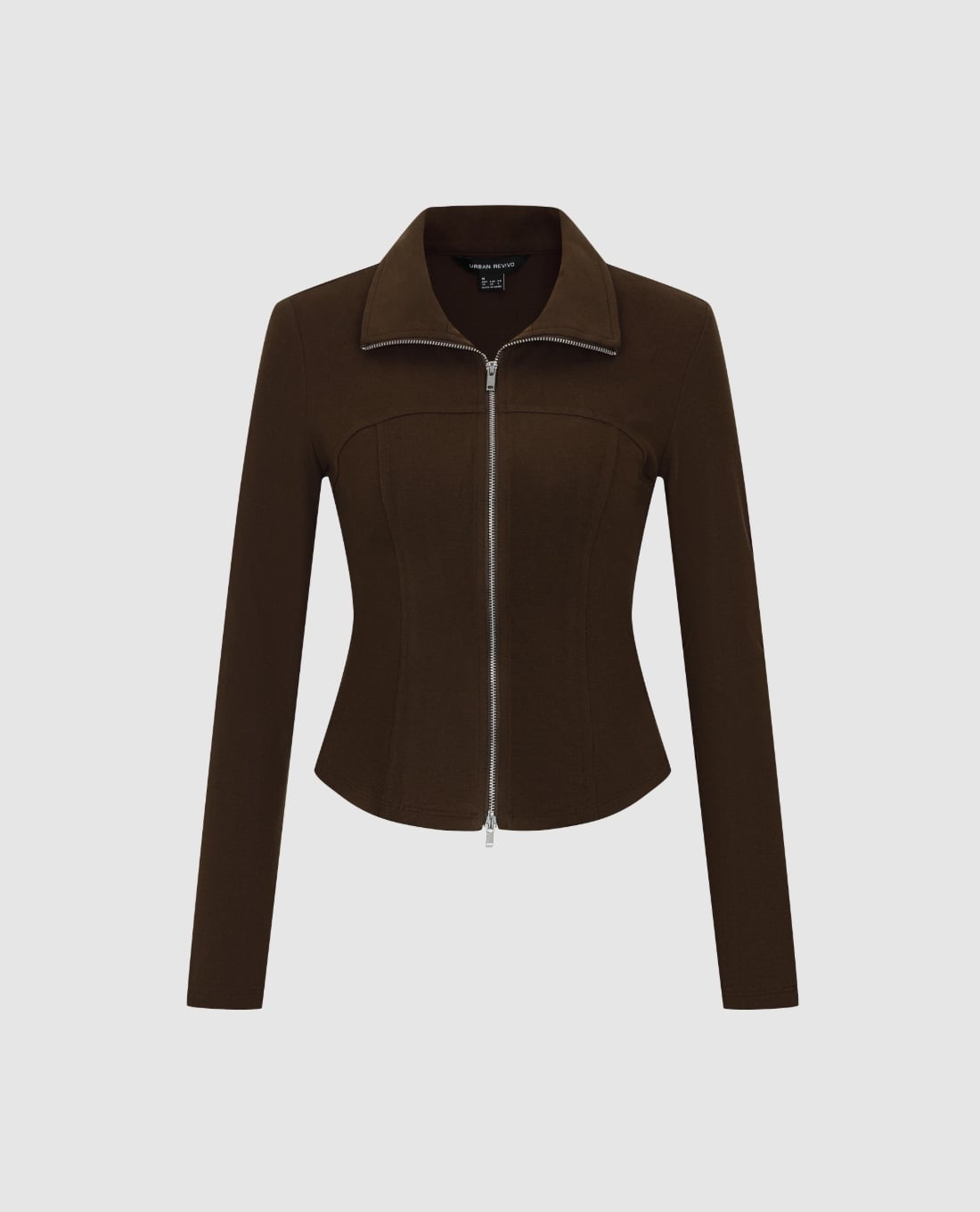 URBAN REVIVO - Áo khoác dệt kim nữ tay dài phối khóa zip