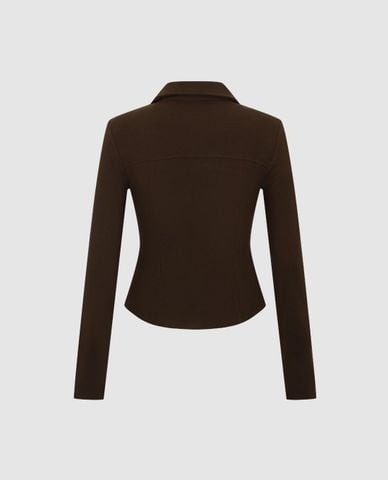  URBAN REVIVO - Áo khoác dệt kim nữ tay dài phối khóa zip 