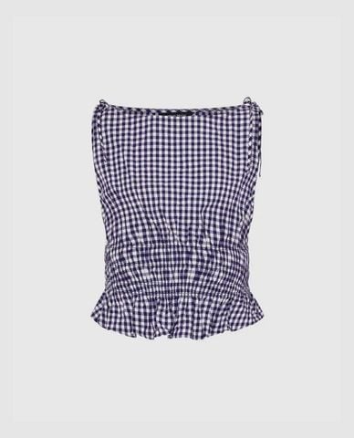  URBAN REVIVO - Áo sát nách nữ cổ thuyền họa tiết caro 
