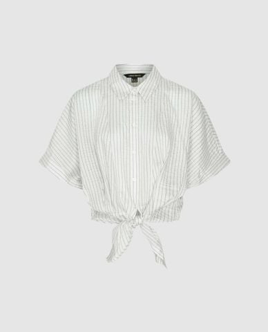  URBAN REVIVO - Áo sơ mi nữ tay ngắn buộc vạt kẻ sọc 