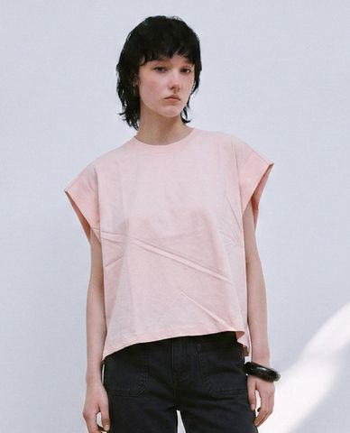  URBAN REVIVO - Áo kiểu nữ cổ tròn tay ngắn phom rộng 