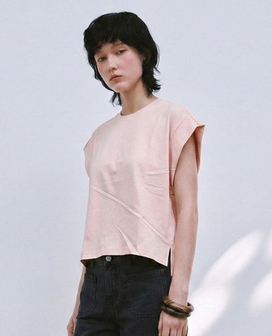  URBAN REVIVO - Áo kiểu nữ cổ tròn tay ngắn phom rộng 