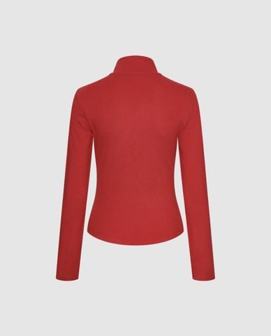  URBAN REVIVO - Áo dệt kim nữ cổ cao tay dài khóa kéo 