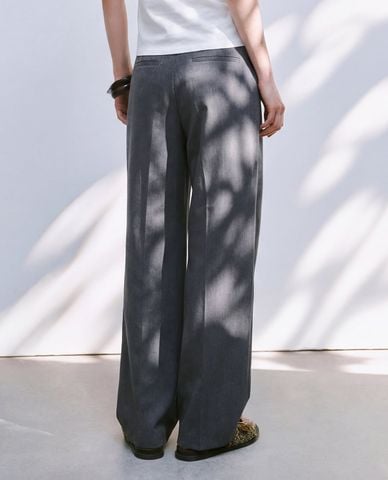  URBAN REVIVO - Quần nữ ống rộng lưng thun phối dây rút 