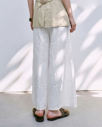  URBAN REVIVO - Quần nữ ống rộng lưng thun phối dây rút 