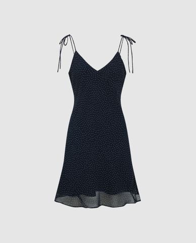  URBAN REVIVO - Đầm hai dây mini cổ V họa tiết chấm bi 