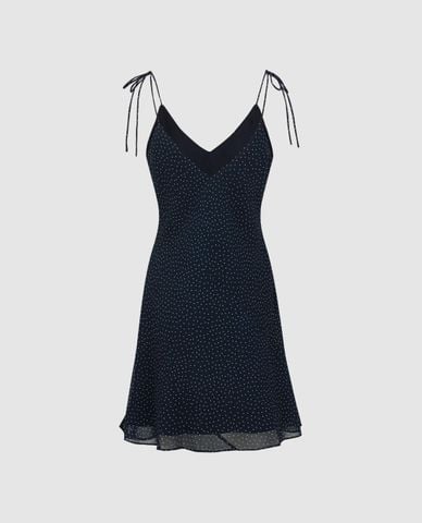  URBAN REVIVO - Đầm hai dây mini cổ V họa tiết chấm bi 