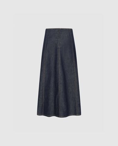  URBAN REVIVO - Chân váy denim midi dáng xoè cổ điển 