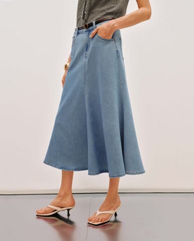  URBAN REVIVO - Chân váy denim midi kèm thắt lưng 
