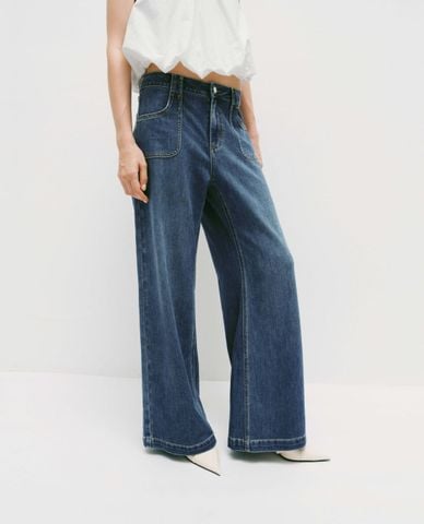  URBAN REVIVO - Quần jeans nữ ống rộng túi vuông 