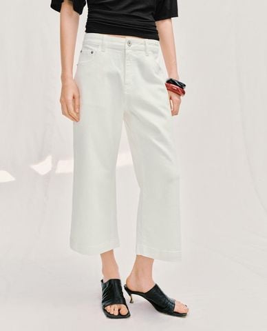  URBAN REVIVO - Quần jeans nữ ống rộng dáng lửng 
