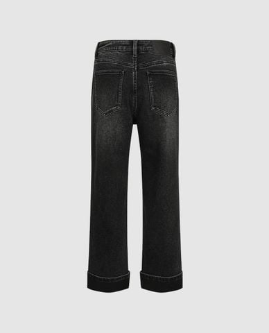  URBAN REVIVO - Quần jeans nữ ống đứng xắn gấu 