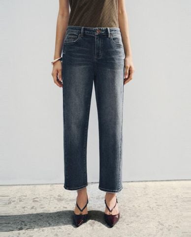  URBAN REVIVO - Quần jeans nữ ống đứng wash bạc 