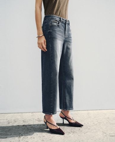  URBAN REVIVO - Quần jeans nữ ống đứng wash bạc 