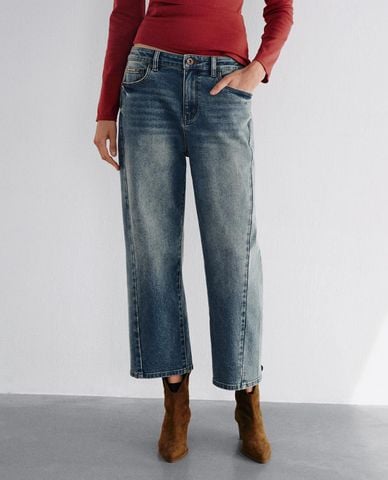  URBAN REVIVO - Quần jeans nữ ống đứng wash bạc 