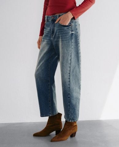  URBAN REVIVO - Quần jeans nữ ống đứng wash bạc 
