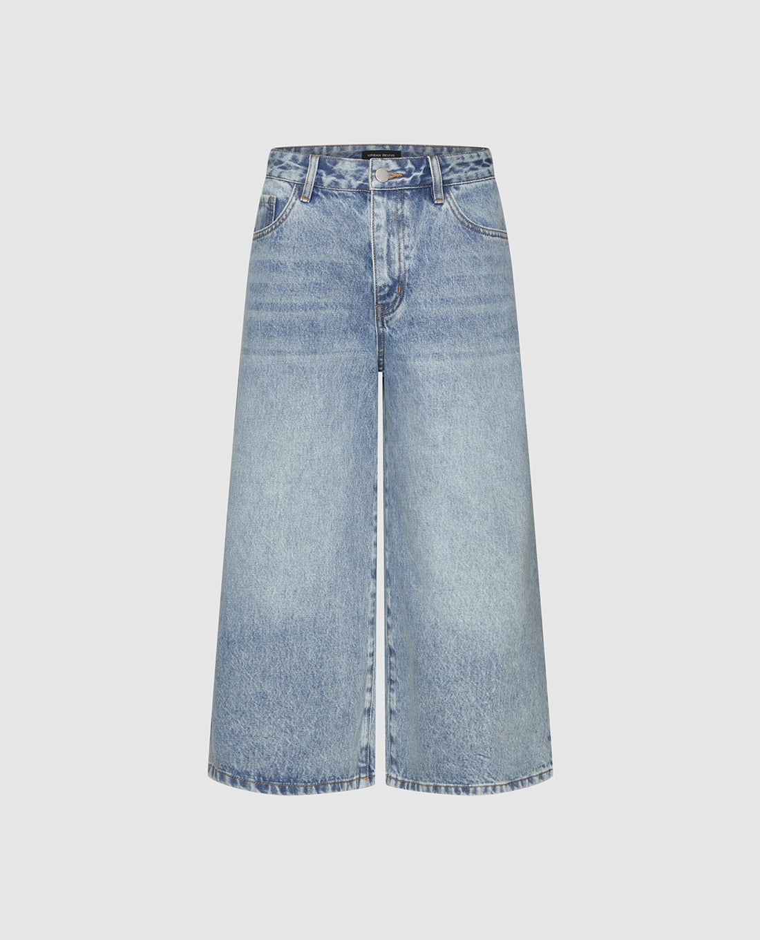 URBAN REVIVO - Quần jeans lửng nữ ống rộng wash bạc