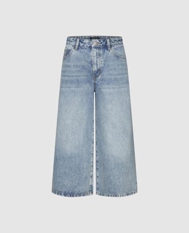  URBAN REVIVO - Quần jeans lửng nữ ống rộng wash bạc 