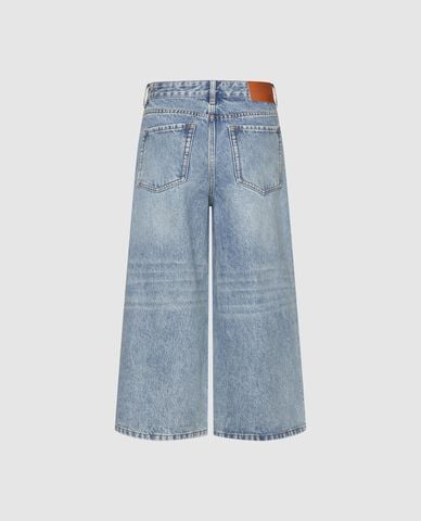  URBAN REVIVO - Quần jeans lửng nữ ống rộng wash bạc 