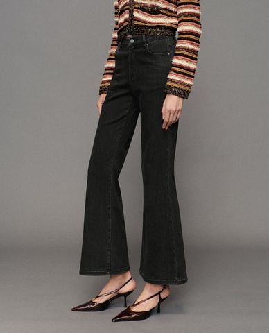  URBAN REVIVO - Quần jeans nữ ống loe cạp cao 