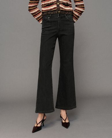  URBAN REVIVO - Quần jeans nữ ống loe cạp cao 