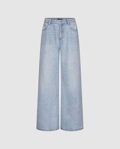  URBAN REVIVO - Quần jeans nữ ống rộng wash bạc 