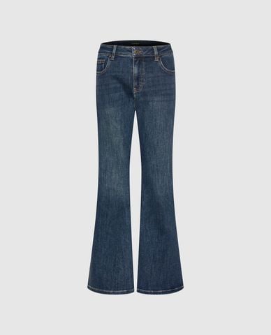  URBAN REVIVO - Quần jeans nữ ống loe wash bạc 