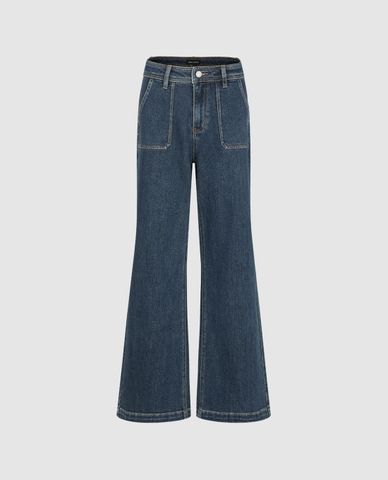  URBAN REVIVO - Quần jeans nữ ống loe wash bạc 