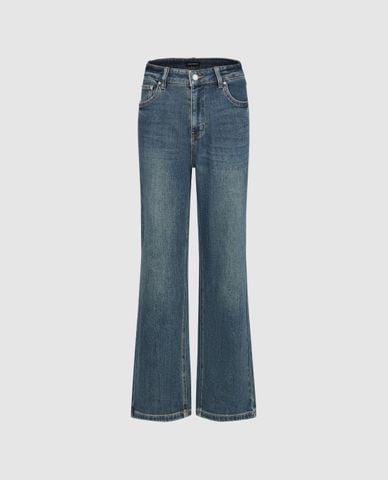  URBAN REVIVO - Quần jeans nữ ống loe wash bạc 