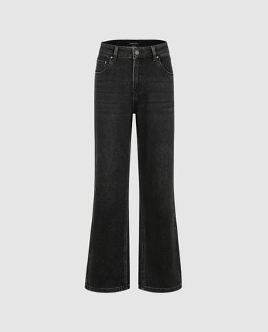  URBAN REVIVO - Quần jeans nữ ống loe wash bạc 