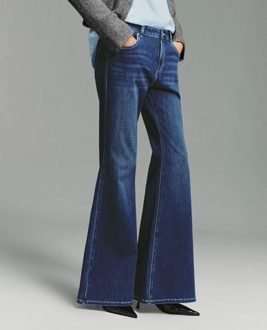  URBAN REVIVO - Quần jeans nữ ống loe wash bạc 
