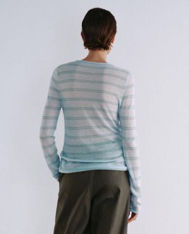  URBAN REVIVO - Áo dệt kim nữ cổ tròn tay dài kẻ sọc 