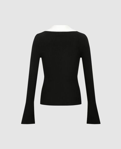  URBAN REVIVO - Áo dệt kim nữ cổ bẻ tay dài cài khuy 